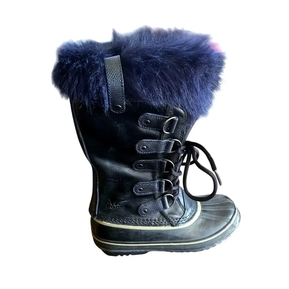 Sorel Joan of Arctic Waterproof Snow Boots Black Blueberry Fur Women 7